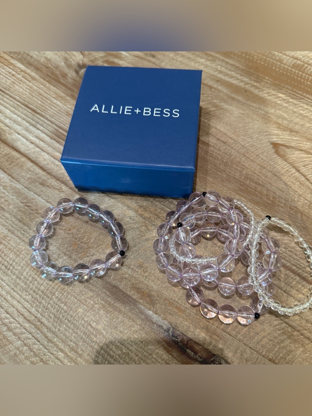 Allie + Bess Pink Crystal Stretch Beaded Bracelet Set